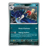 A single Pokémon trading card for Honchrow, shown against a plain white background. The card features artwork of the blue dragon-like Pokémon with red sniping feathers, and visible text including 'Stage 1', 'Honchrow', 'Wind of Darkness', and 'Sniping Feathers'.