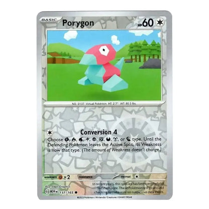 Porygon Reverse Holo Common 137/165 Scarlet & Violet 151 English Pokémon Card
