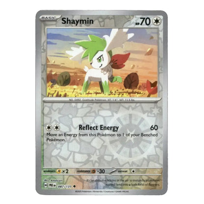 A single Pokémon trading card for Shaymin from the Basic set, featuring a silver border, character artwork, and the card name Shaymin at the top.