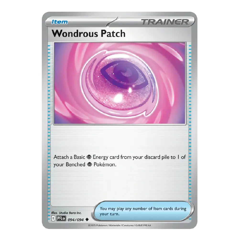 A Pokémon TCG trading card for 'Wondrous Patch' from the Platinum set, featuring a pink rose petal illustration and a silver card border.