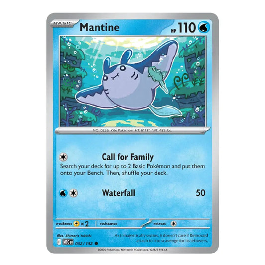 A single Pokémon trading card for Mantine from the Basic set, shown against a plain white background. The card features a blue underwater illustration of Mantine and text detailing its abilities.