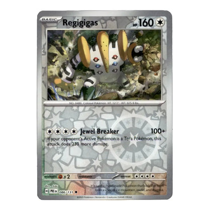 A single Pokémon trading card for Regigigas, shown against a plain white background. The card has a silver-gray border, the character name Regigigas at the top, HP 160, and artwork of the Pokémon in the center.