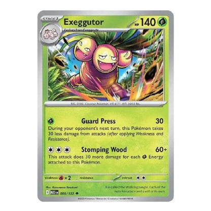 A single Exeggutor Pokémon trading card shown against a plain white background. The card features a green and yellow-green color scheme with artwork of the exeggutor character in a jungle scene.