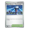 A Pokémon TCG card titled "Team Rocket's Watchtower" from the Stadium set, featuring artwork of a lighthouse and a silver border with green and black text.