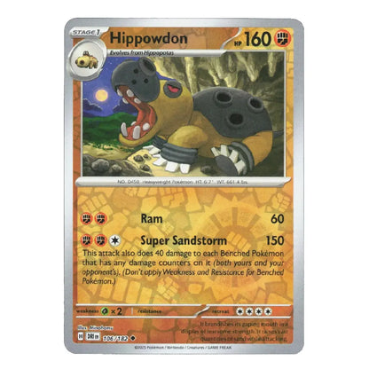 A single Pokémon trading card for Hippowdon, shown flat against a plain white background. The card has a silver border, orange-tan artwork, and black text, with the Hippowdon illustration in the center and game text below.