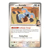 A single Pokémon trading card for Larry's Komala, shown against a plain white background. The card has a silver border, a red HP 90 display, and artwork depicting a blue koala being held down by a man.