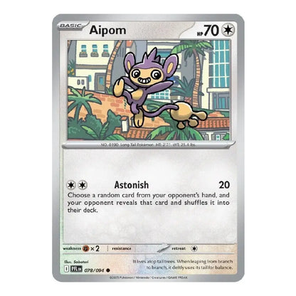 A single Pokémon trading card for Aipom from the Basic set, shown against a plain white background. The card features a silver border, the character artwork in the upper portion, and the 'Astonish' attack text in the lower portion.