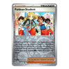 A single Pokémon trading card for the Paldean Student supporter trainer, featuring artwork of four students and card text on a silver card frame.