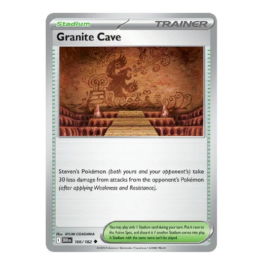 A single Pokémon trading card shown against a plain white background. The card is labeled 'Stadium' and 'TRAINER' at the top, with the title 'Granite Cave' and artwork of a cave interior.
