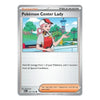 A Pokémon Center Lady Supporter trading card from the Scarlet & Violet expansion, featuring an illustration of the character in a red and white cap and red apron.