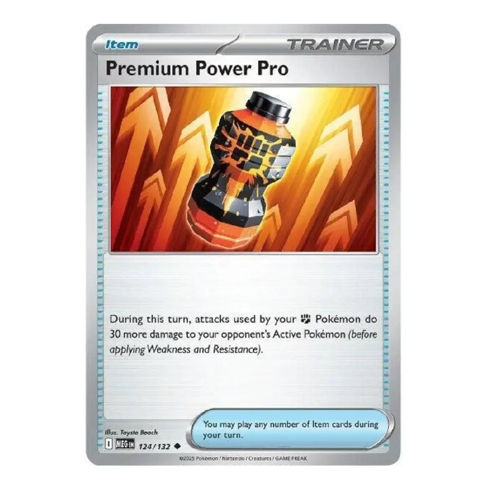 A single Pokémon trading card titled "Premium Power Pro" shown against a plain white background. The card has a silver border, a central illustration of a glowing orange and black bottle-like object, and printed text below.