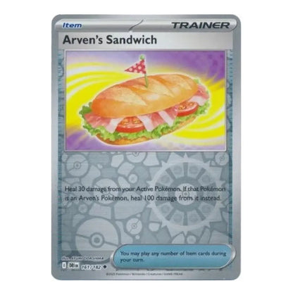 A single Pokémon trading card for Arven's Sandwich, shown against a plain white background. The card has a gray border with a colorful sandwich illustration in the center and text below.