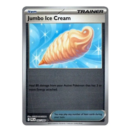 A single Pokémon trading card for 'Jumbo Ice Cream' shown against a plain white background. The card has a silver border, a blue header area, and an illustration of a large cream-colored ice cream cone in the center.