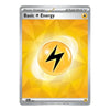 A single Pokémon trading card labeled 'Basic Energy' with a yellow and gold geometric design and a black lightning bolt symbol in the center, shown on a plain white background.