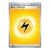 A Pokémon TCG card titled 'Basic Energy' with a bright yellow and orange gradient background, a central yellow orb icon with a black lightning bolt, and silver card borders.