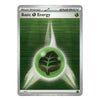 A single Pokémon trading card titled "Basic Energy" with a green and silver design, featuring a glowing green energy orb with a leaf symbol in the center, shown on a plain white background.