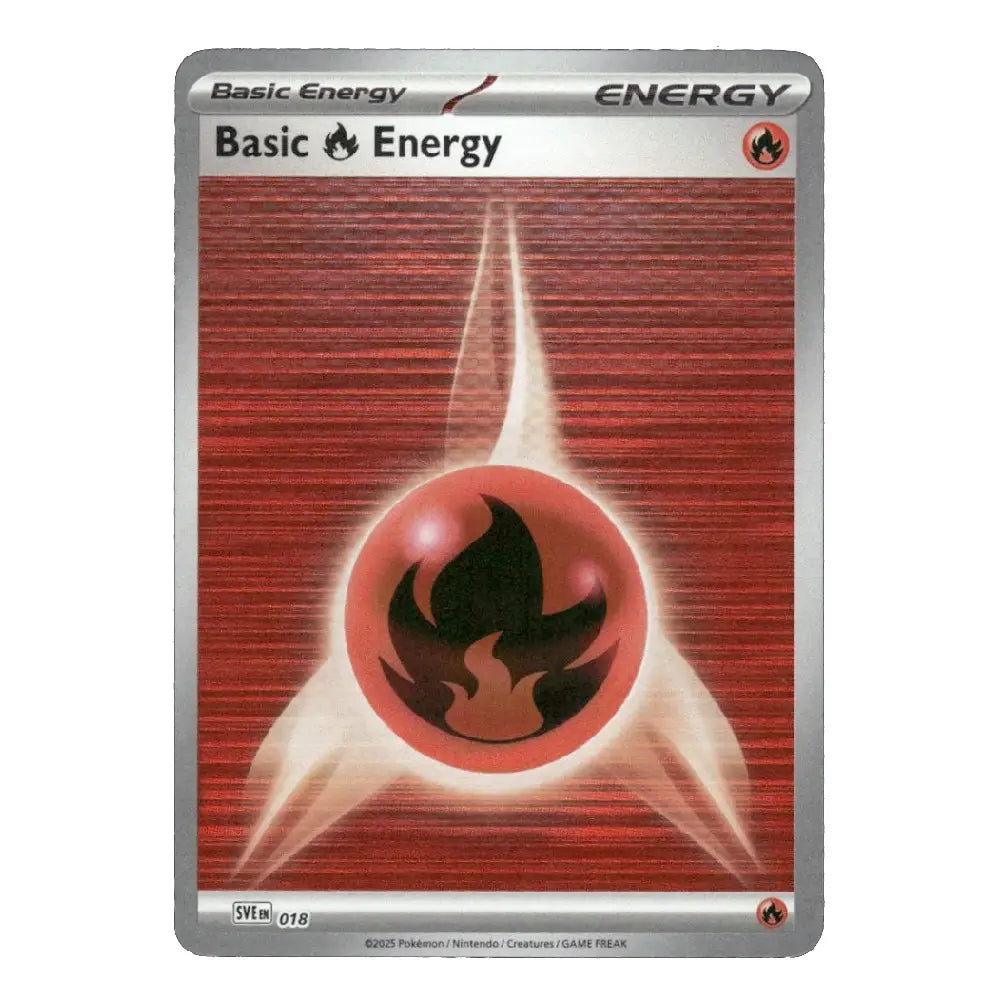A Pokémon trading card titled "Basic Energy" with a red and black flame icon on a metallic silver card frame, shown against a plain white background.