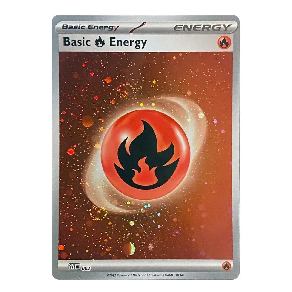 A Pokémon Trading Card Game card titled 'Basic Energy' with a red-orange energy symbol and sparkly background, shown on a plain white background.