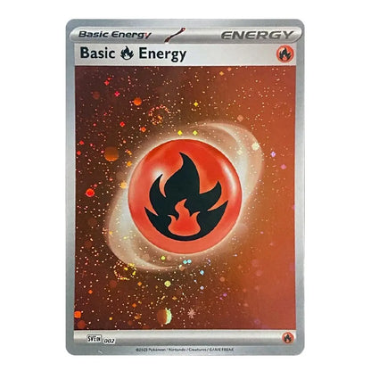 A Pokémon Trading Card Game card titled 'Basic Energy' with a red-orange energy symbol and sparkly background, shown on a plain white background.