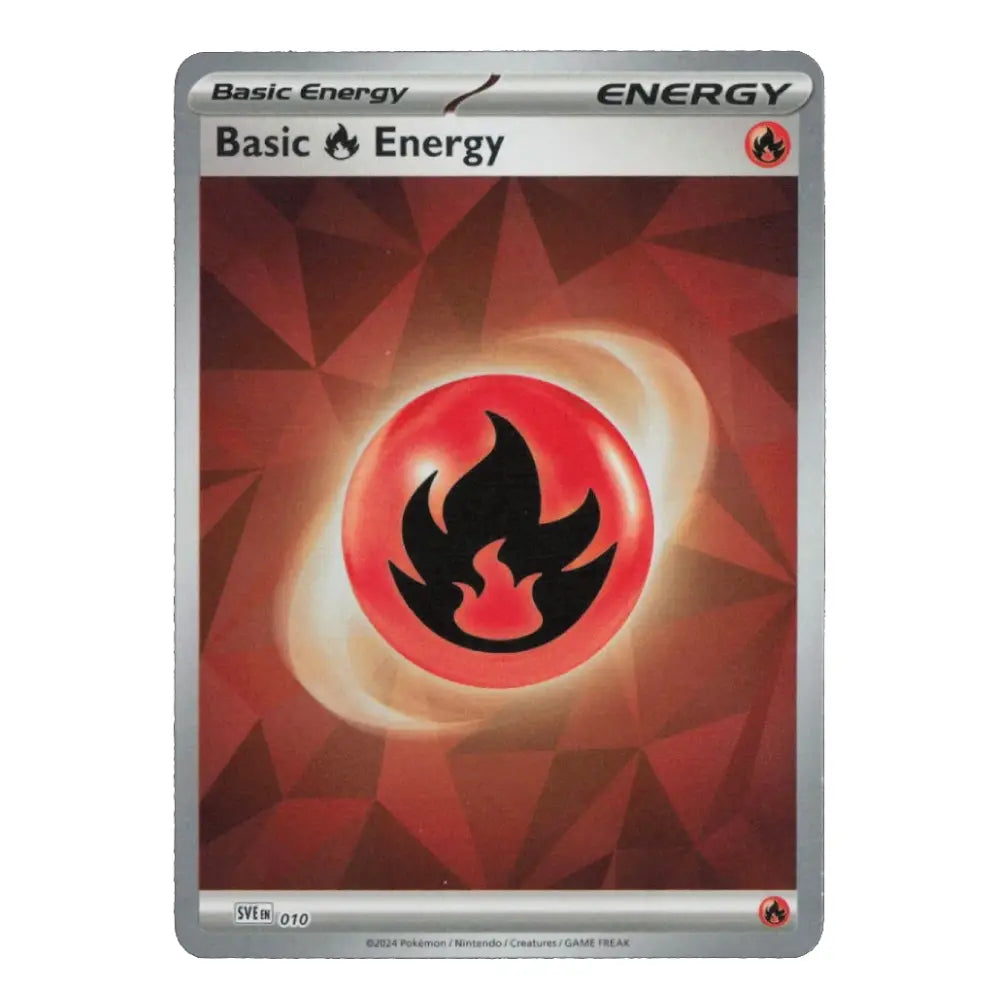 A Pokémon Trading Card Game 'Basic Energy' card from the Silver Tempest expansion, featuring a red and black fire icon on a red geometric background with a silver border.