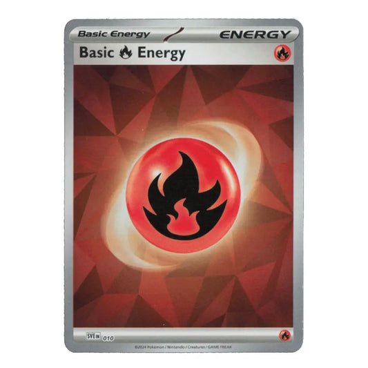 A Pokémon Trading Card Game 'Basic Energy' card from the Silver Tempest expansion, featuring a red and black fire icon on a red geometric background with a silver border.