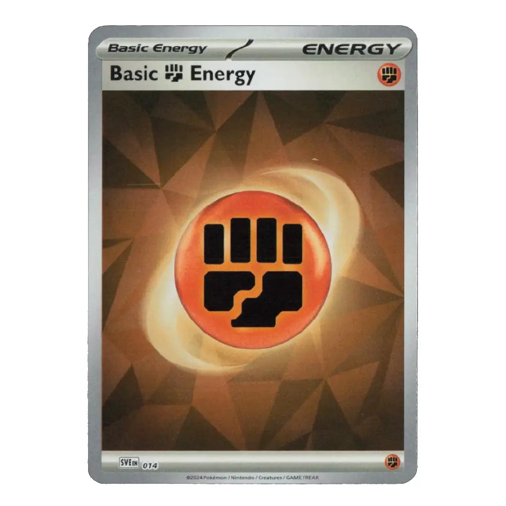 A Pokémon Trading Card Game Basic Energy card, featuring a silver border, an orange and black fist icon, and a brown geometric background.