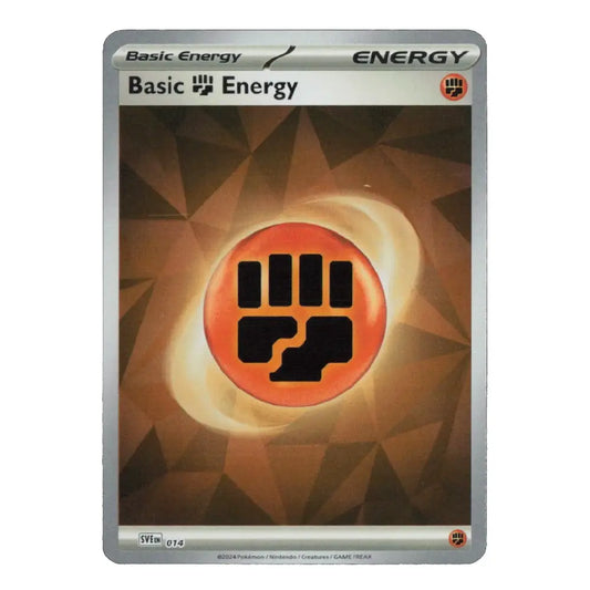 A Pokémon Trading Card Game Basic Energy card, featuring a silver border, an orange and black fist icon, and a brown geometric background.