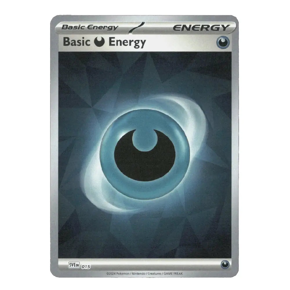 A single Pokémon trading card for Basic Energy, featuring a metallic silver border and a central blue and black eye-like graphic on a white background.