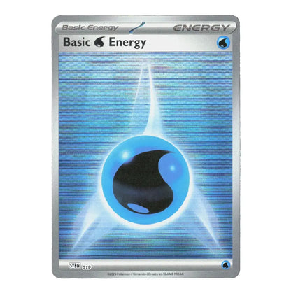 A single Pokémon trading card reading 'Basic Energy' with a blue and silver holographic design and a central blue orb icon, shown on a plain white background.