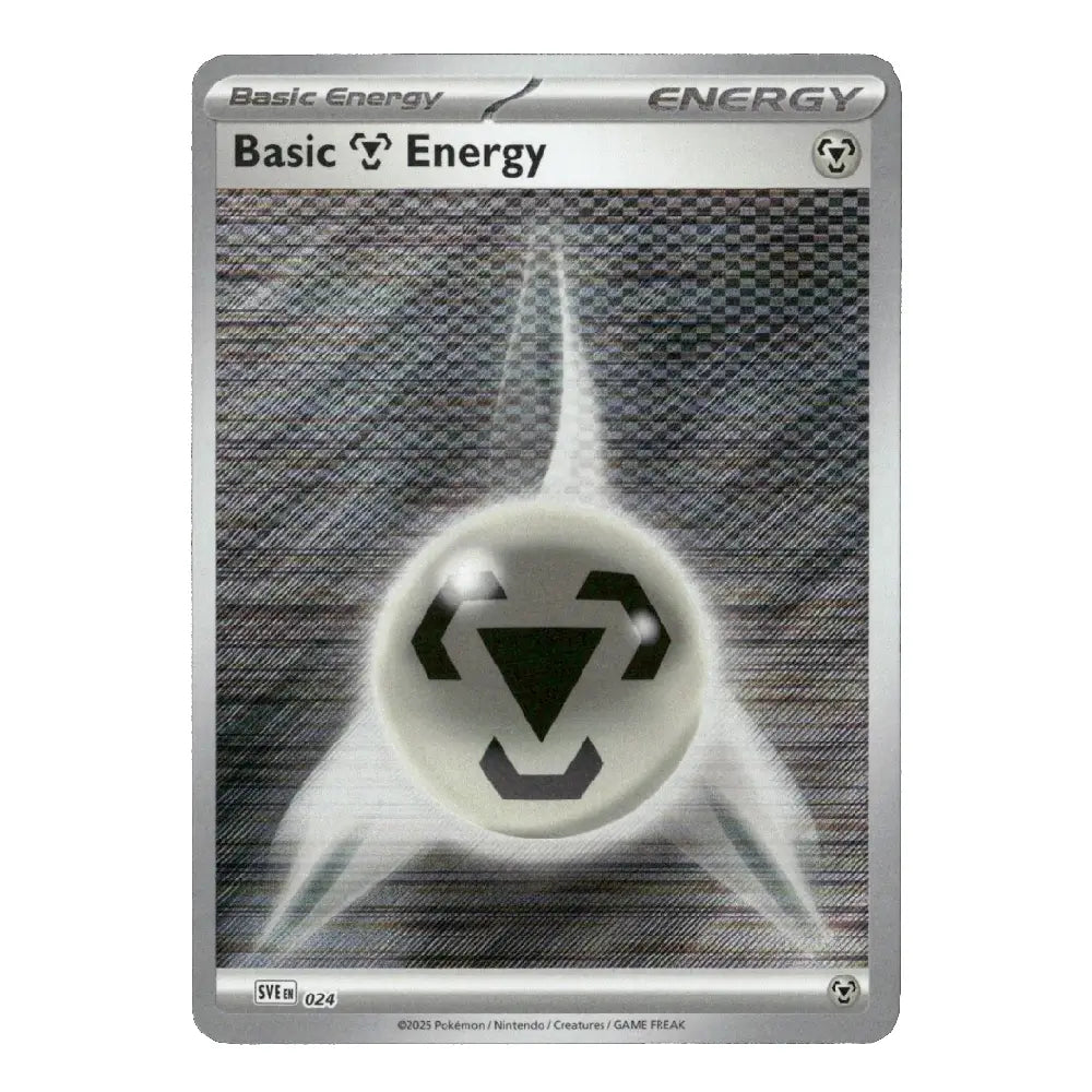 A Pokémon Trading Card Game card titled 'Basic Energy' from the Silver Tempest expansion, featuring a metallic silver border and a central circular emblem on a textured gray background.