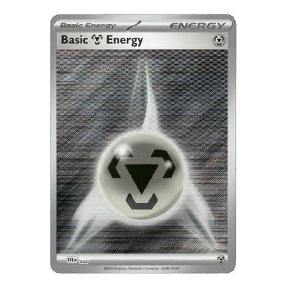 A Pokémon Trading Card Game card titled 'Basic Energy' from the Silver Tempest expansion, featuring a metallic silver border and a central circular emblem on a textured gray background.