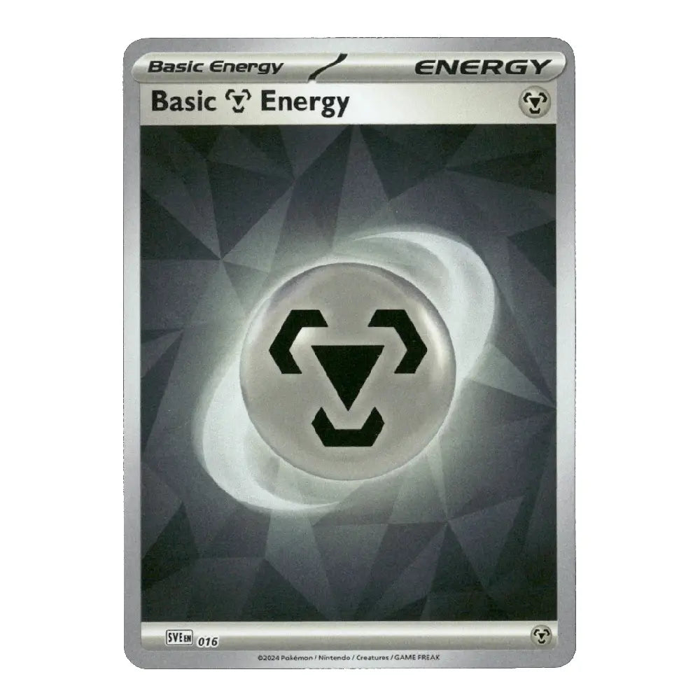 A Pokémon TCG Basic Energy card from the Silver Tempest expansion, featuring a silver border and a dark gray geometric background with a glowing silver orb and black symbol.