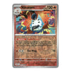 A single Pokémon trading card for Volcarona, shown flat against a plain white background. The card has a silver border and features colorful artwork of the character with fiery orange, red, and blue tones.