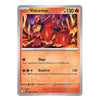 A single Pokémon trading card for Volcanion from the 2024 Core Set, featuring artwork of the red fire-type Pokémon in a volcanic scene with orange and red tones, a silver border, and printed stats and text.