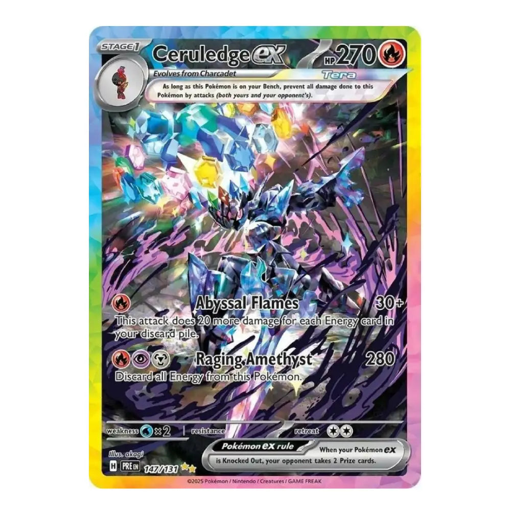 A single Pokémon trading card featuring Ceruleedge EX from the Evolutions from Cascadia set, with a holographic rainbow border and artwork of a blue crystal-like Pokémon.