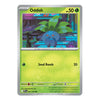 A single Pokémon trading card for the Oddish card, featuring a bright yellow-green background, a silver border, and artwork of the blue Oddish character in a forest. Visible text includes 'BASIC', 'Oddish', 'HP 50', and 'Seed Bomb 20'.