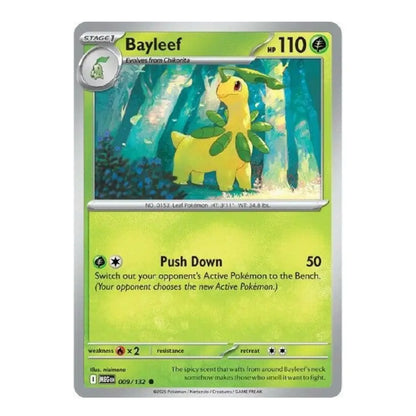 A single Pokémon trading card for Bayleef, shown against a plain white background. The card features a green and yellow design with an illustration of the character in a forest and the text 'Bayleef' and 'No.
