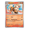 A single Pokémon trading card for Arcanine, shown flat against a plain white background. The card has a silver border, orange text boxes, and artwork of a fluffy white and orange canine with red markings.