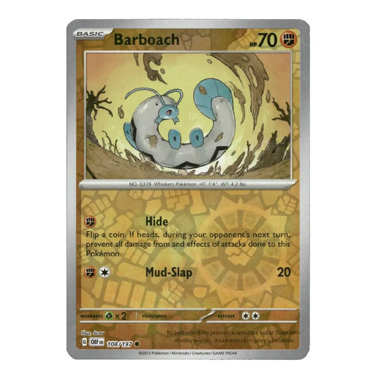 A single Pokémon trading card for Barboach from the Basic set, shown against a plain white background. The card features a gold and brown illustrated design with a central photo of the Pokémon and text boxes for its moves and stats.