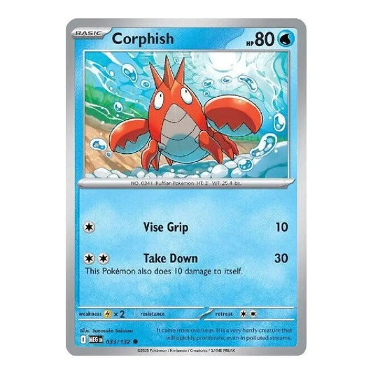 A single Pokémon trading card featuring Corphish from the Silver Temecula Set, with a silver border and blue water-themed artwork.