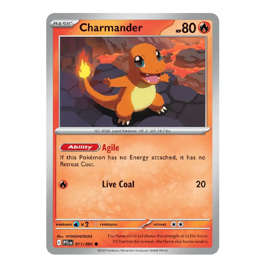 A Charmander Pokémon trading card from the Basic set, featuring the orange and yellow fire-type creature on a silver-bordered card with orange text panels.