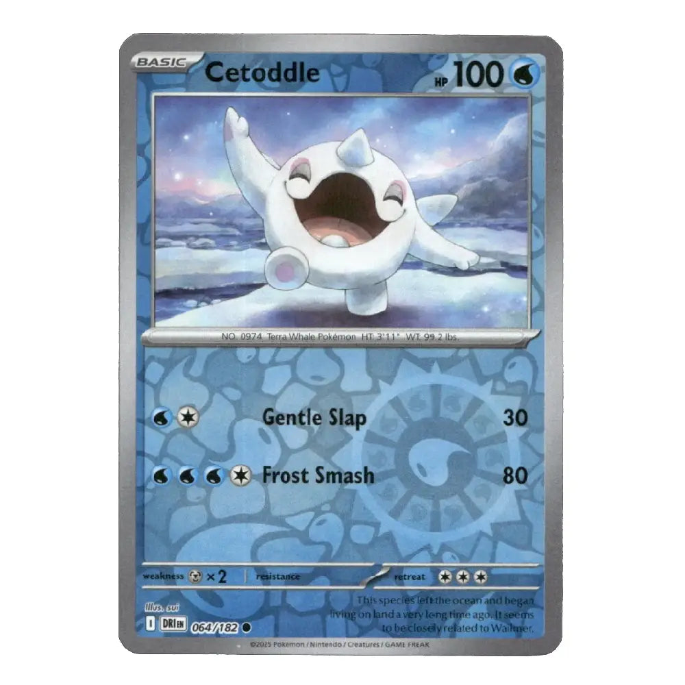 A single Pokémon trading card for Cetoddle from the Basic set, featuring a silver border, blue icy background graphics, and artwork of a white creature on a snowy landscape.