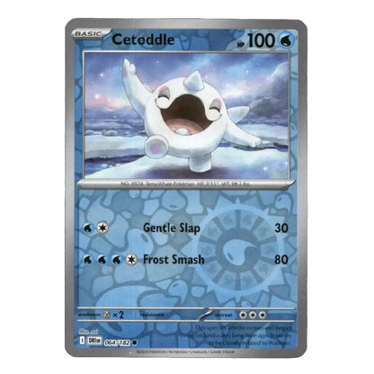 A single Pokémon trading card for Cetoddle from the Basic set, featuring a silver border, blue icy background graphics, and artwork of a white creature on a snowy landscape.