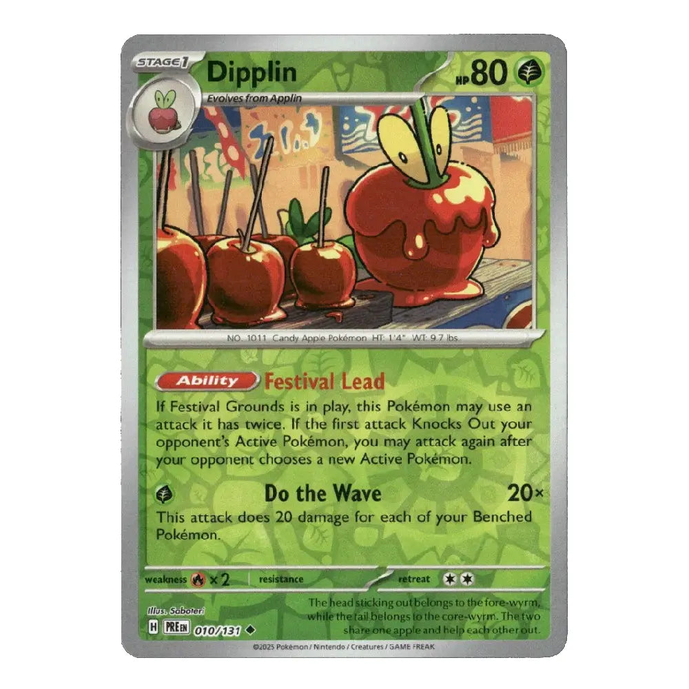 A single Pokémon trading card for Dipplin from the 2016 TCG Reunion set, featuring a green card face with candy cane artwork and a silver border.