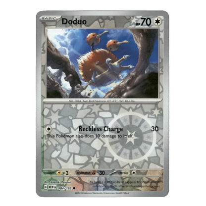 A single Pokémon trading card for Doduo from the Basic set, shown against a plain white background. The card features artwork of two orange-brown flying creatures, a gray stone-textured lower half, and printed text including 'Doduo', 'BASIC', '70', and 'Reckless Charge'.