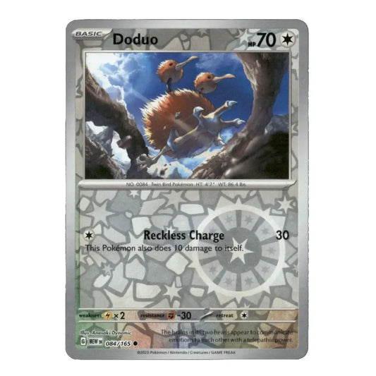 A single Pokémon trading card for Doduo from the Basic set, shown against a plain white background. The card features artwork of two orange-brown flying creatures, a gray stone-textured lower half, and printed text including 'Doduo', 'BASIC', '70', and 'Reckless Charge'.