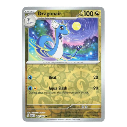 A single Pokémon trading card for Dragonair, shown front-facing on a plain white background. The card has a silver border, a blue-and-white dragon illustration in the attack box, and a gold-toned lower half with text reading 'Beat 20' and 'Aqua Slash 90'.