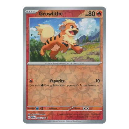 A single Pokémon trading card for Growlithe from the Basic set, shown against a plain white background. The card features artwork of the orange-and-tan Pokémon in a grassy landscape, with red-orange text boxes and a silver border.