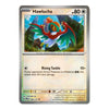A single Pokémon trading card for Hawlucha, shown against a plain white background. The card has a silver border, a colorful illustration of the creature in a blue-green jungle scene, and attack text reading 'Rising Tackle' and '10+'.