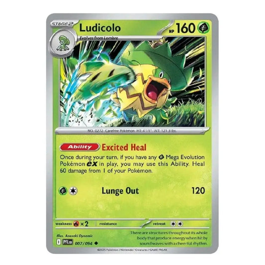 A single Pokémon trading card featuring Ludicolo, a Stage 2 Grass-type creature with HP 160. The card has a light green and yellow-green color scheme with a silver border, and the Pokémon logo is visible in the copyright text at the bottom.